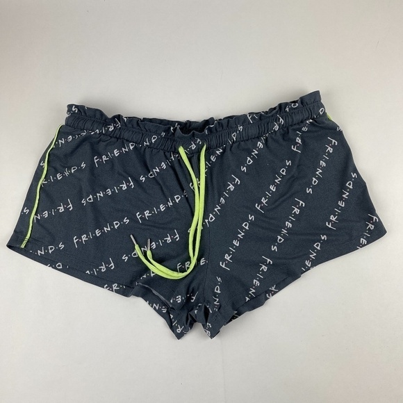 Friends Sleep Shorts Womens Large 12/14 Slate Gray Yellow Drawstring - Picture 1 of 7